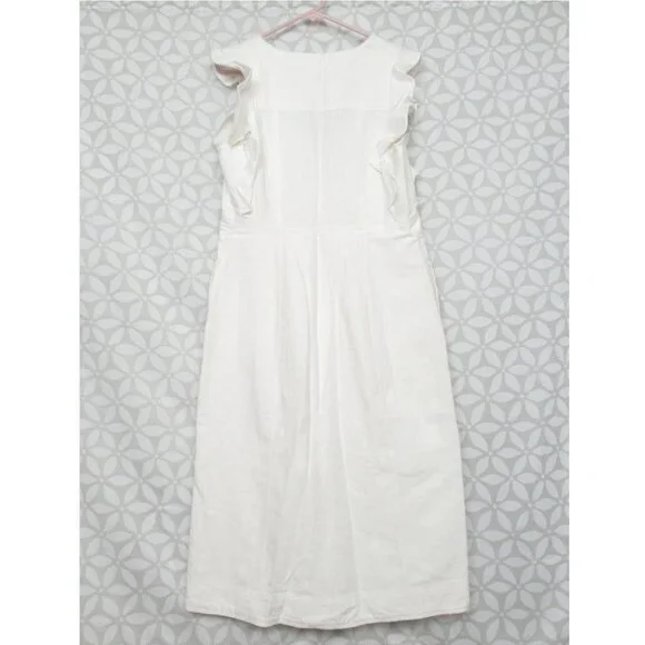 NWOT Anthropologie Pilcro Scoop-Neck Ruffle-Sleeve Buttondown Dress White Sz 10 - Picture 5 of 11